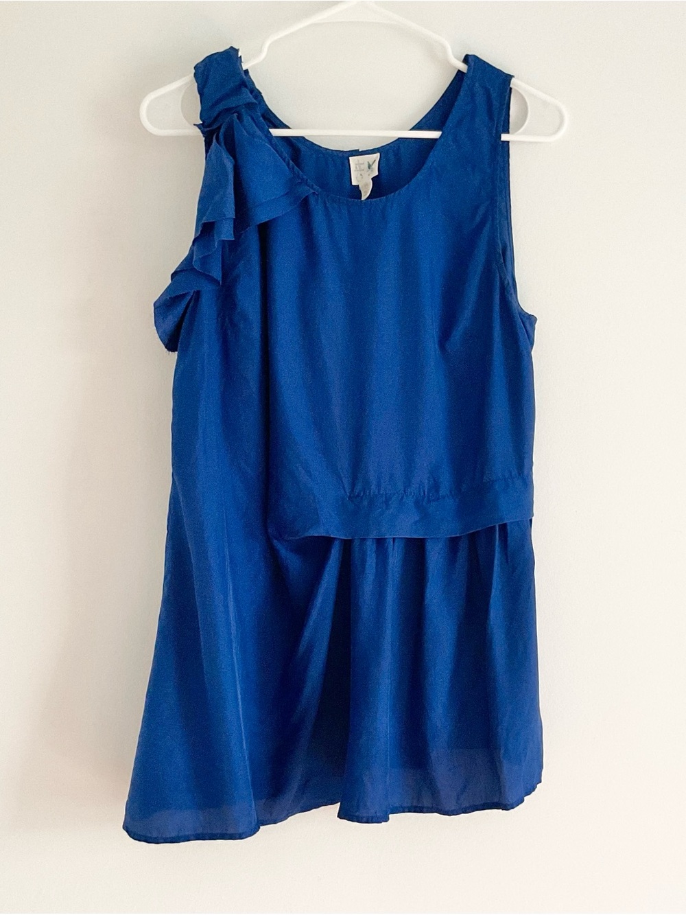Edme & Esyllte Anthropologie Ruffle Sleeveless Top Silk Blue Size 8 Boho Artsy